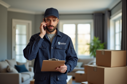 Agent de déménagement professionnel parlant au téléphone