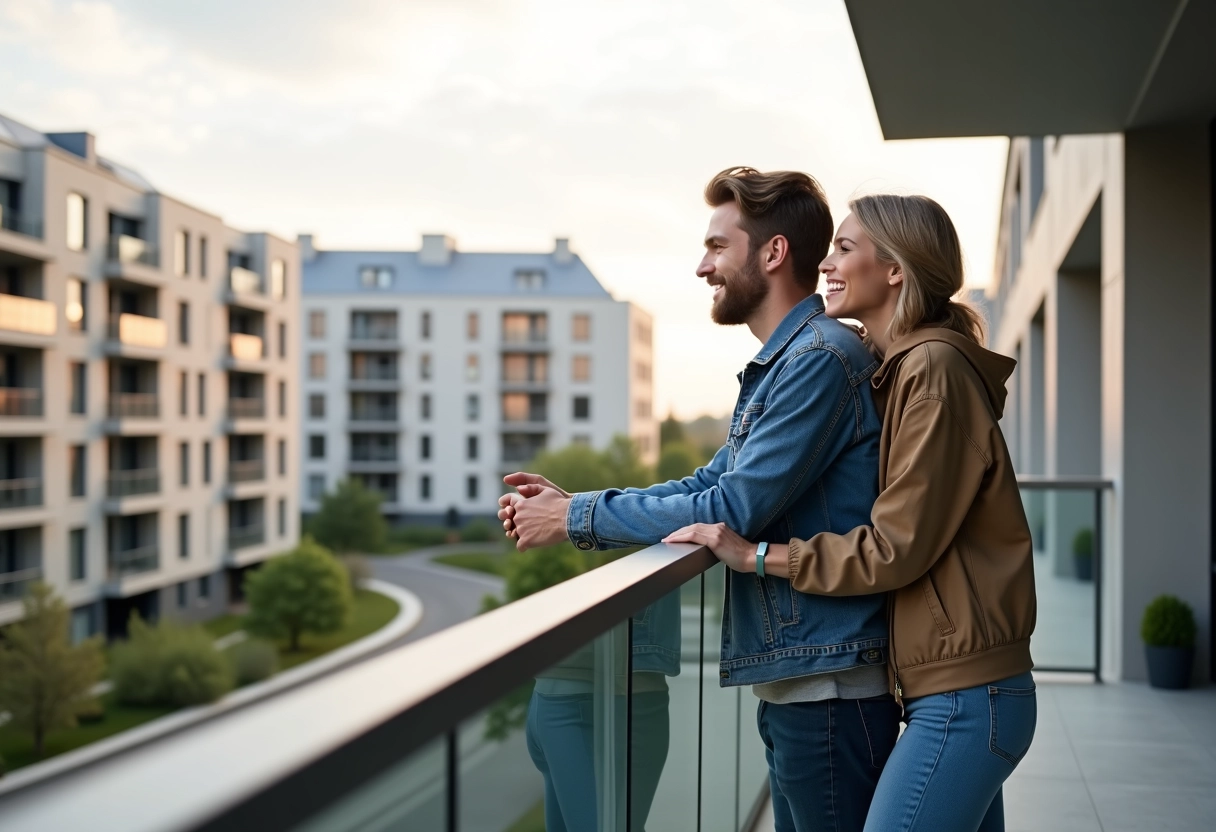 Jeune couple sur un balcon à Rennes