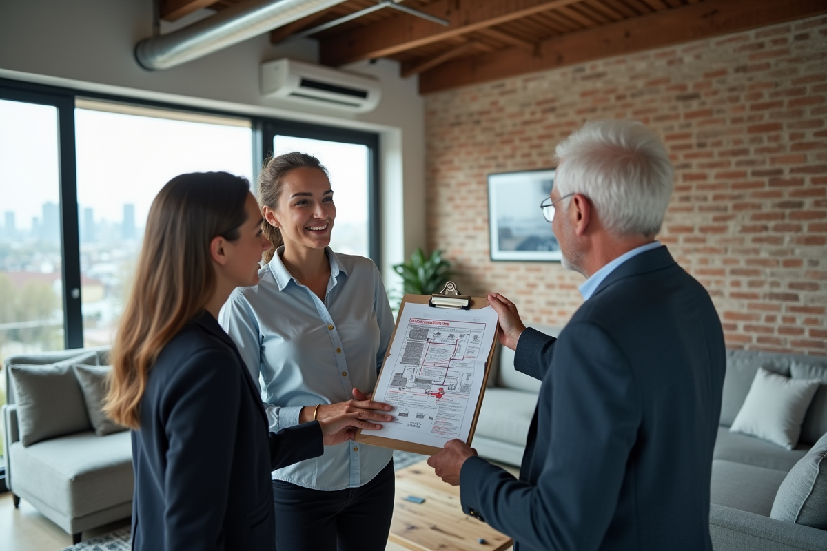Jeune femme expliquant un diagramme de systeme de ventilation