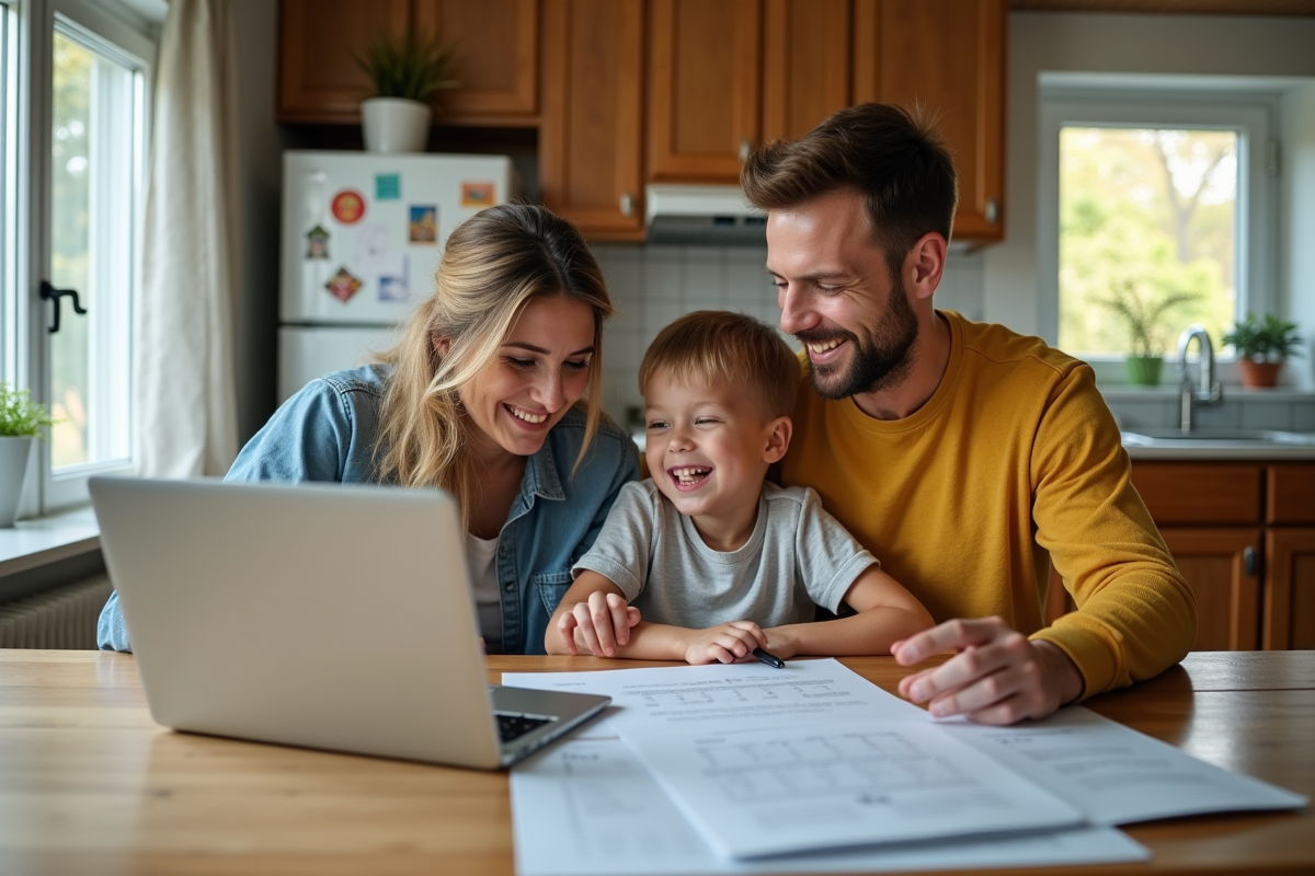 Famille discutant de leur déménagement à la cuisine