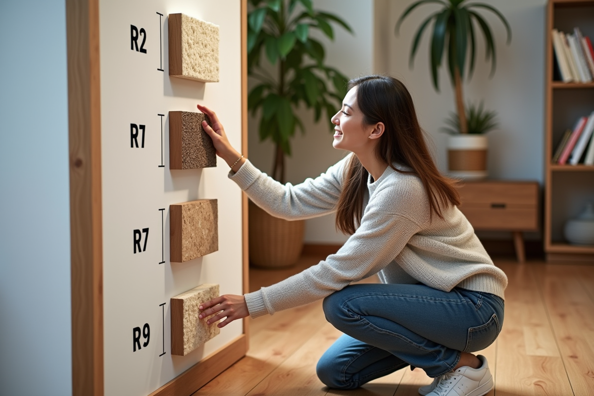 Jeune femme pointe des matériaux d