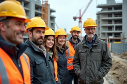 Groupe d'ouvriers en construction à Rennes