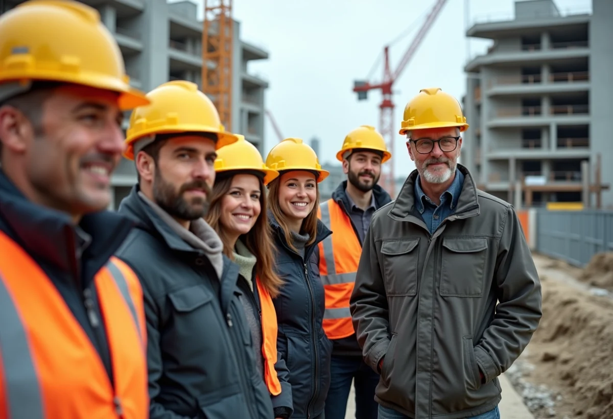Groupe d'ouvriers en construction à Rennes